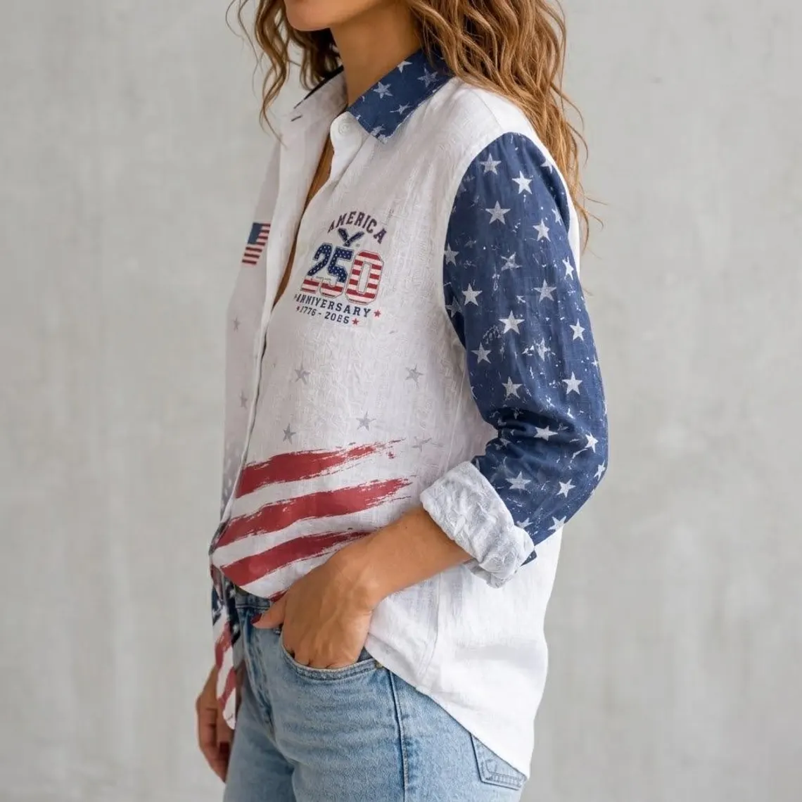 Personalized USA Flag Blouse Custom Name Gift for Women
