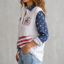 Load image into Gallery viewer, Personalized USA Flag Blouse Custom Name Gift for Women
