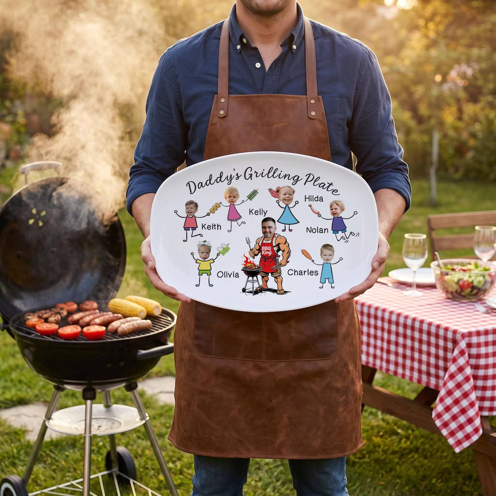 Personalized BBQ Grilling Plate Custom Photo Gift for Dad