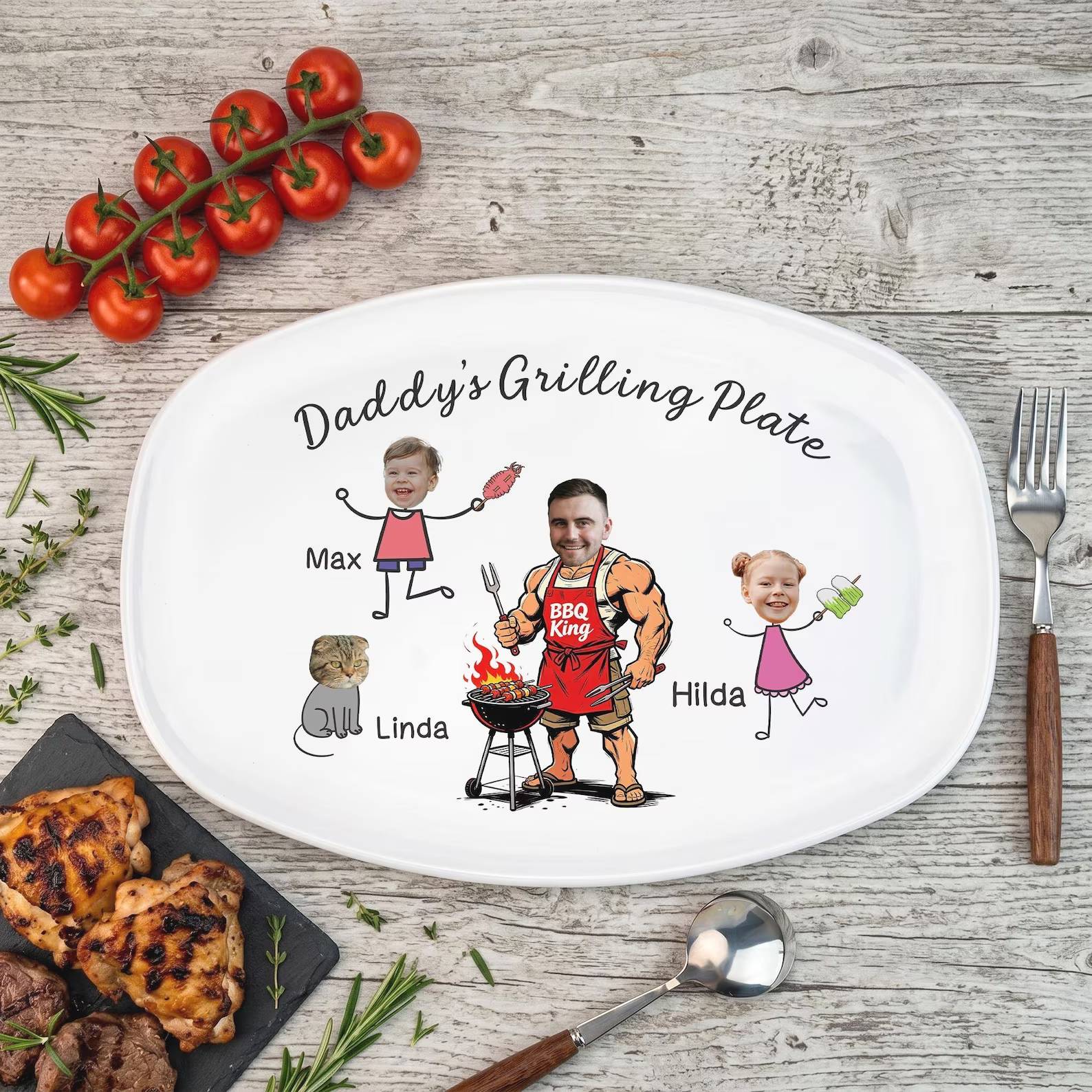 Personalized BBQ Grilling Plate Custom Photo Gift for Dad