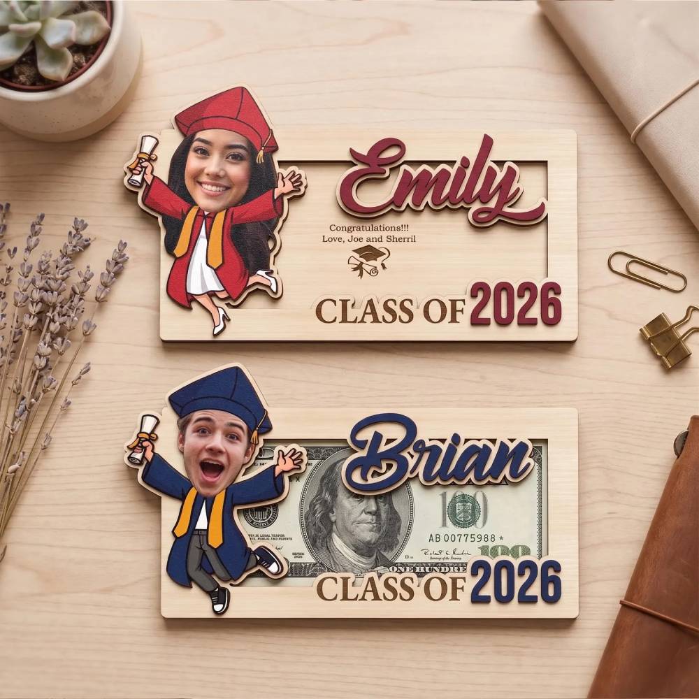 Personalized Graduation Wood Money Holder Class of 2026 Gift