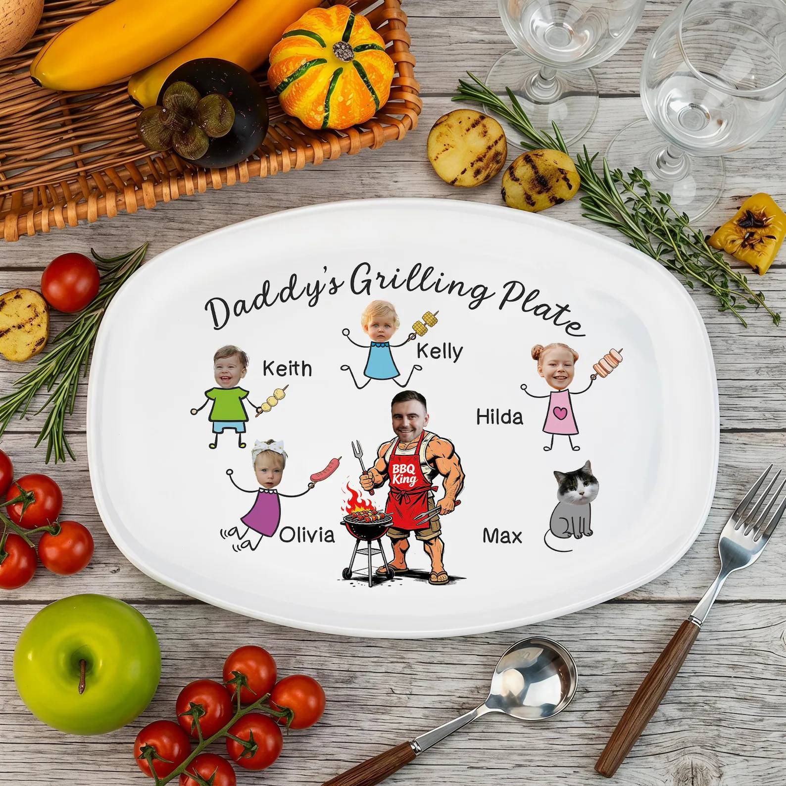 Personalized BBQ Grilling Plate Custom Photo Gift for Dad