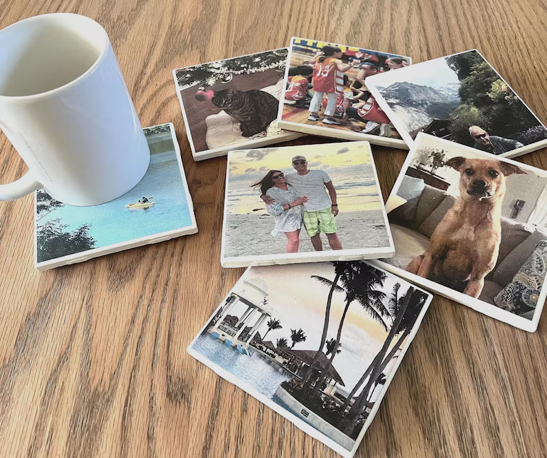 Personalized Ceramic Photo Coaster Custom Gift for Dad