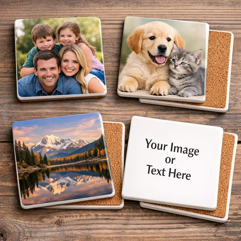 Personalized Ceramic Photo Coaster Custom Gift for Dad