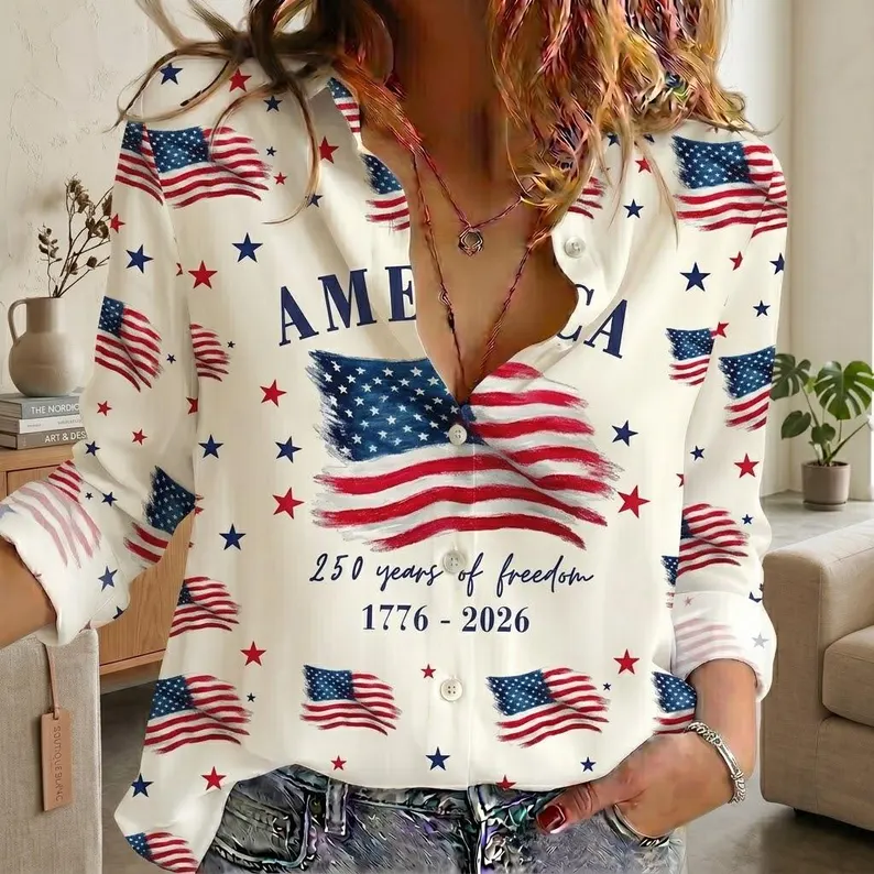 Personalized 250th Anniversary Blouse Shirt for Women - 4th of July Gift