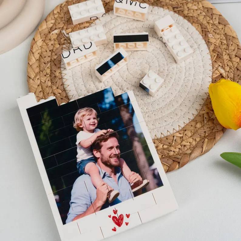 Personalized Photo Building Brick Blocks Custom Gift for Dad