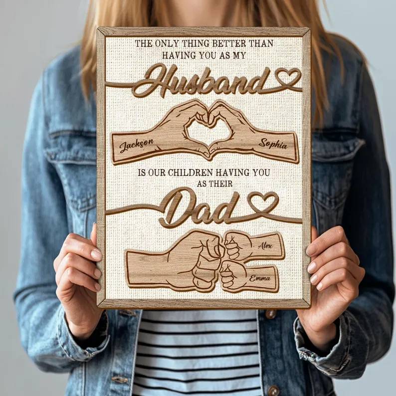 Personalized 2-Layered Wooden Plaque Family Gift for Husband