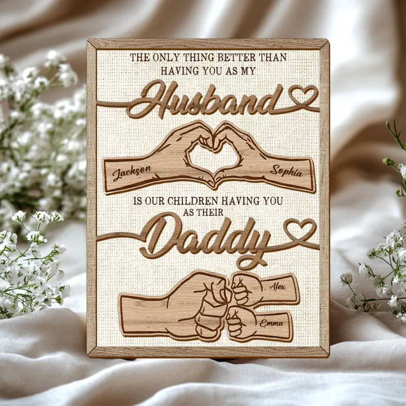 Personalized 2-Layered Wooden Plaque Family Gift for Husband