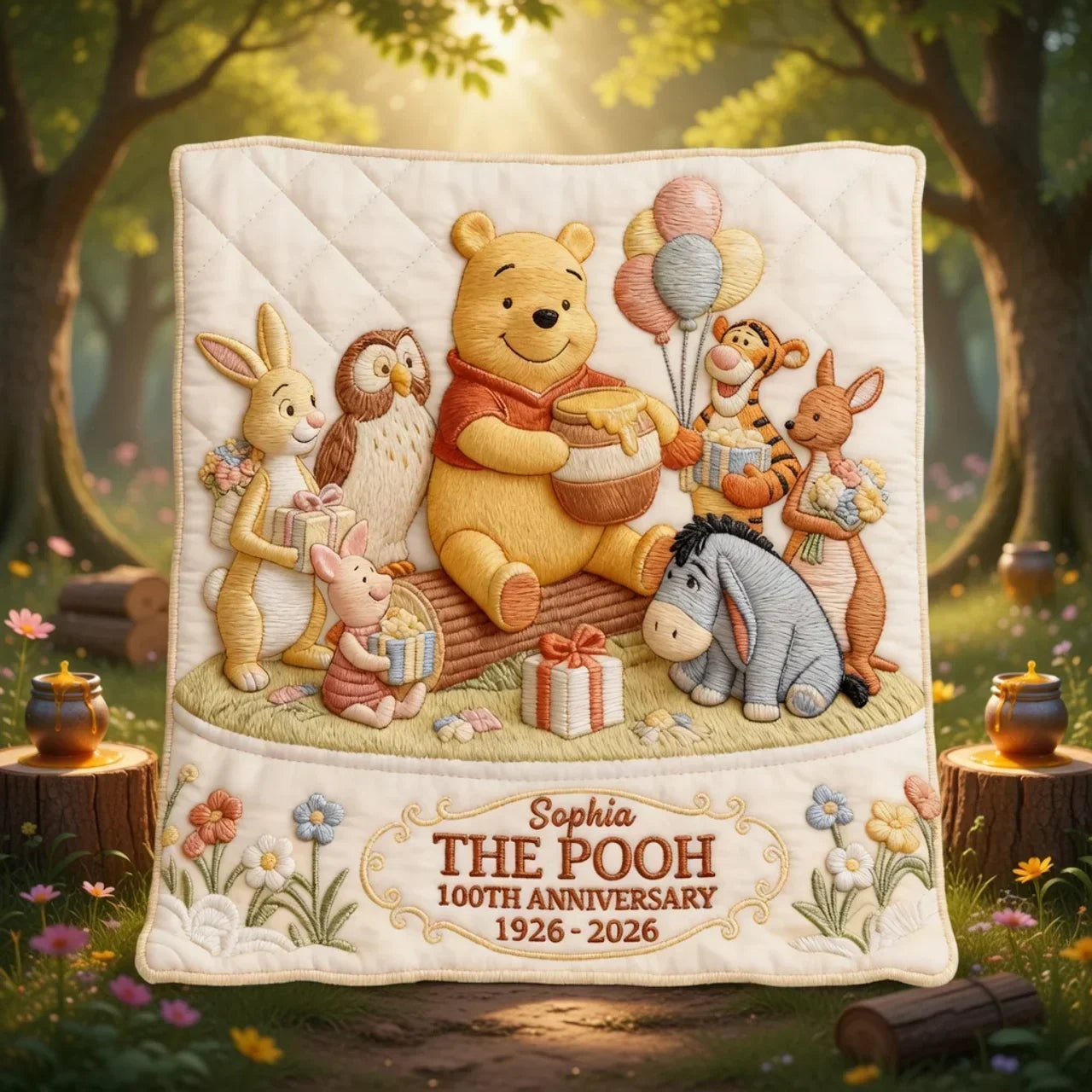 Personalized Winnie the Pooh Blanket 100th Anniversary Gift for Family