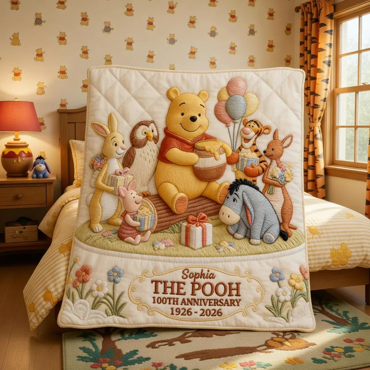 Personalized Winnie the Pooh Blanket 100th Anniversary Gift for Family