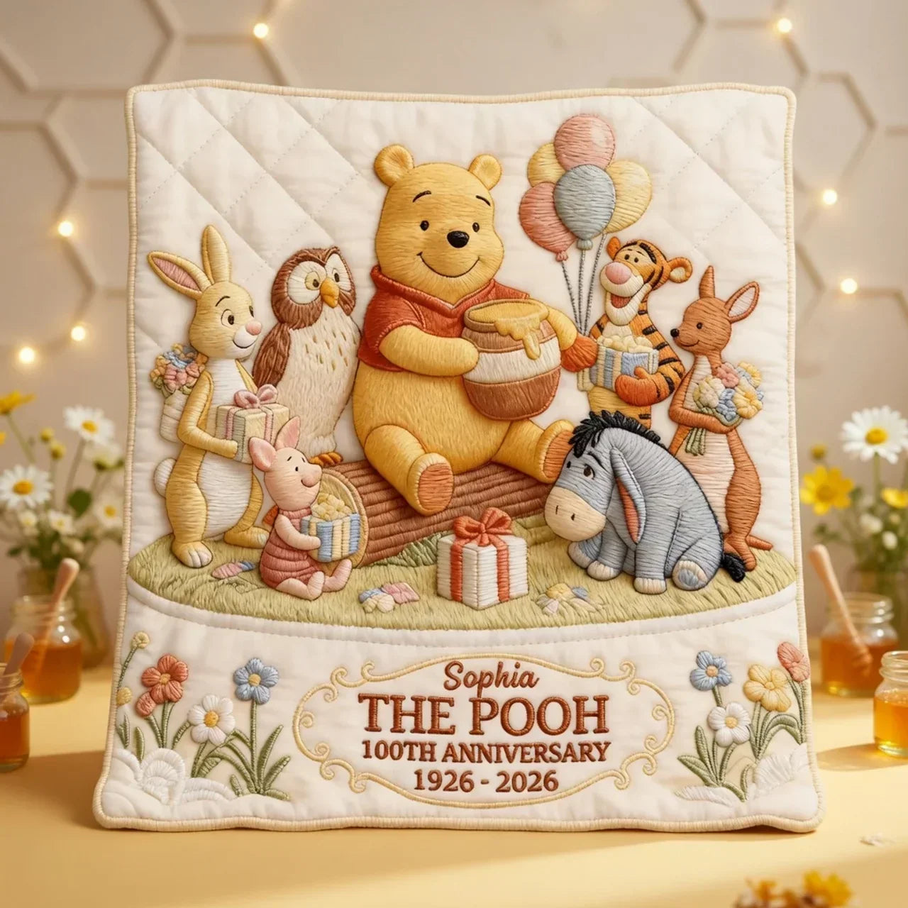 Personalized Winnie the Pooh Blanket 100th Anniversary Gift for Family