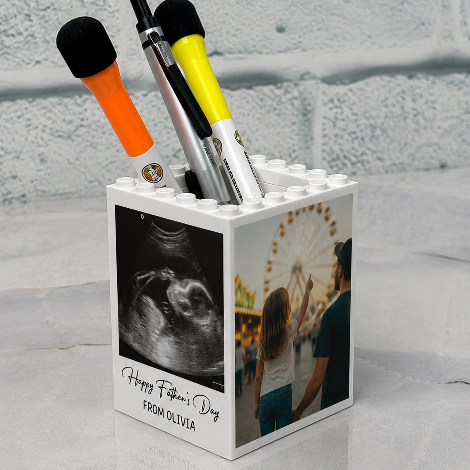 Personalized Photo Brick Pencil Pot Gift for Dad Father's Day