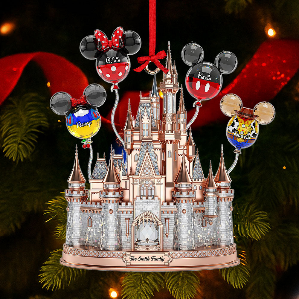 Personalized Acrylic Disney Castle Ornament Custom Family Gift for Christmas