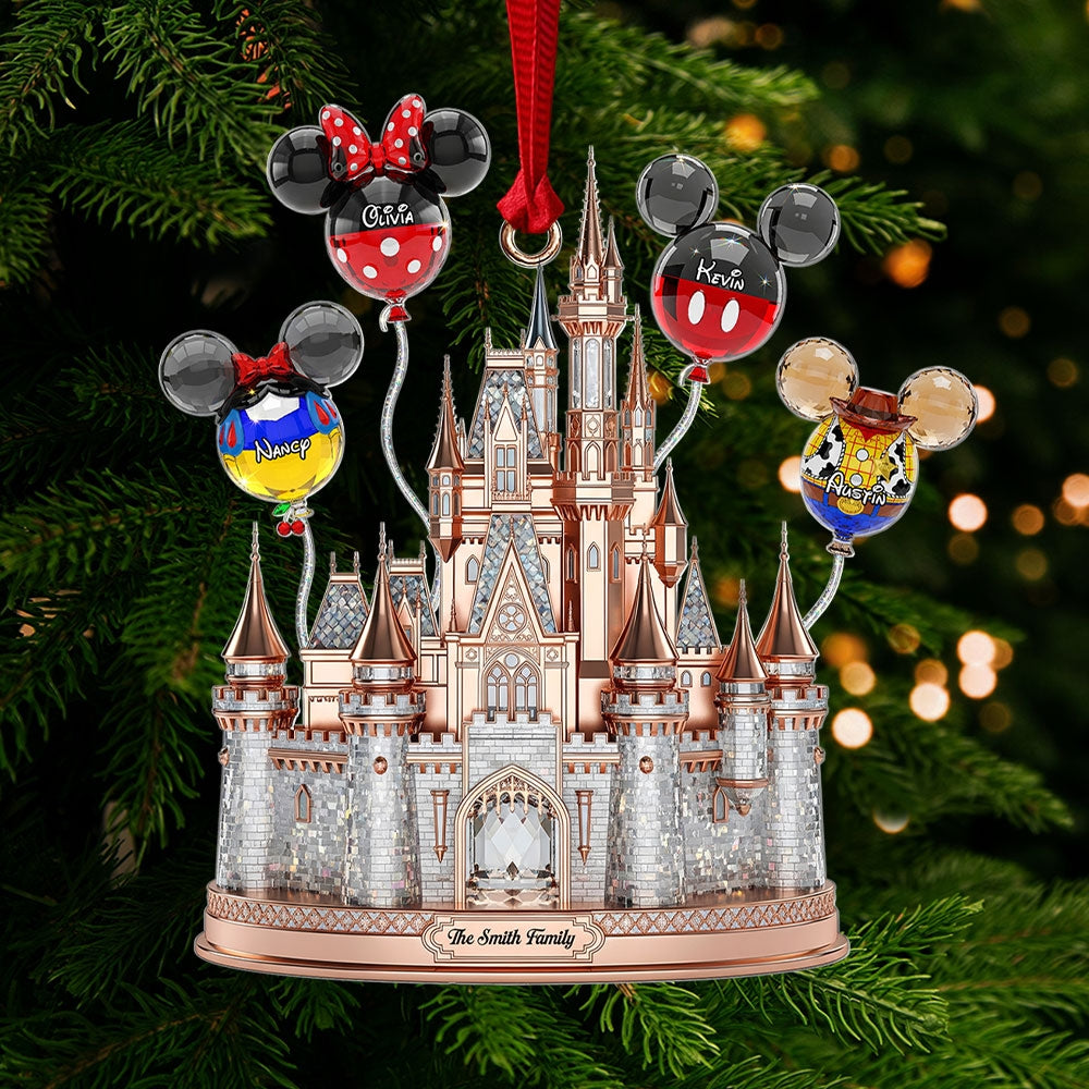 Personalized Acrylic Disney Castle Ornament Custom Family Gift for Christmas