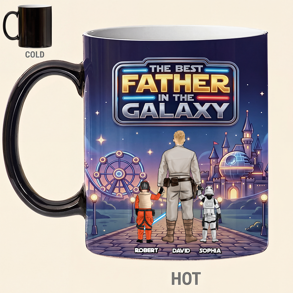 Personalized Color Changing Mug for Dad - Best Father in the Galaxy - Gift for Father's Day
