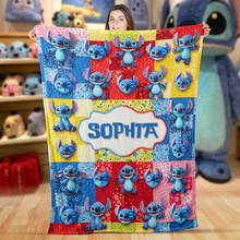 Load image into Gallery viewer, Personalized Cute Blue Stitch Blanket Custom Name Gift for Kids
