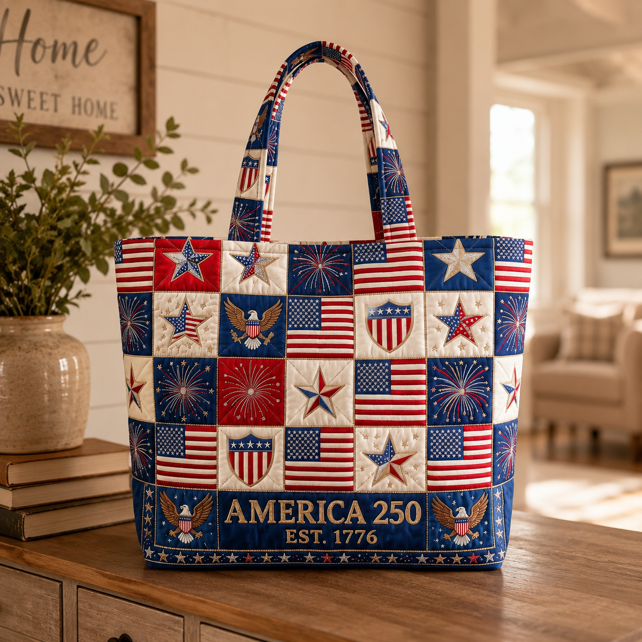 Personalized Quilted Tote Bag America 250 Patriotic Gift for Her