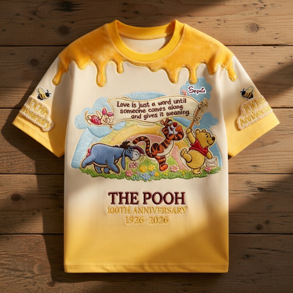 Personalized Pooh Bear All Over Shirt 100th Anniversary Gift for Movie Fans