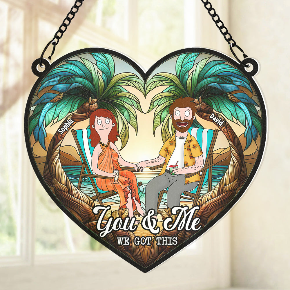 Personalized Cartoon Couple Beach Suncatcher Gift for Anniversary