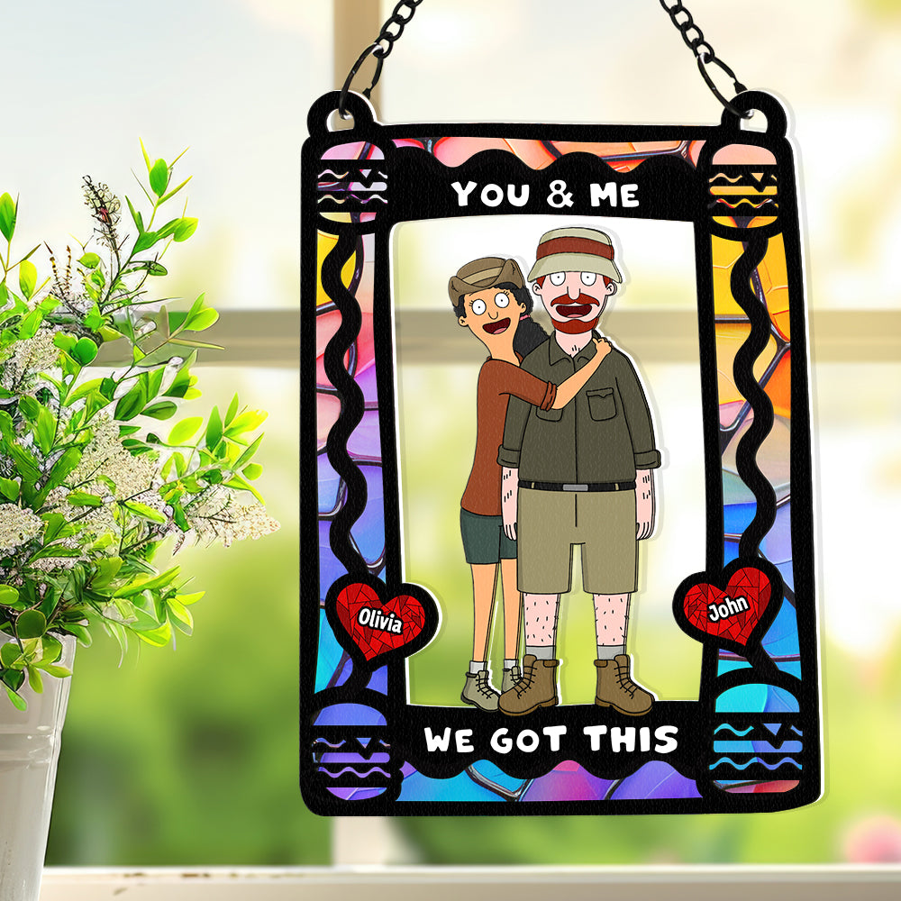 Personalized Burger Couple Stained Glass Suncatcher Gift for Couple