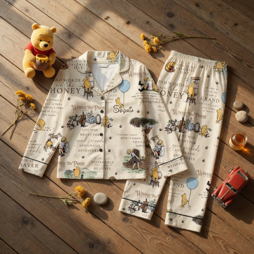 Personalized Winnie The Pooh Pajama Set for Movie Fans - 100th Anniversary Gift
