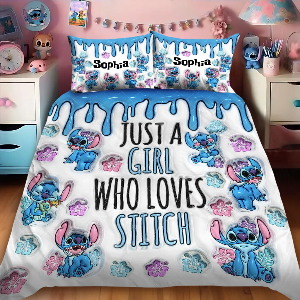 Personalized Stitch Quilt Bedding Set Custom Name Gift for Her