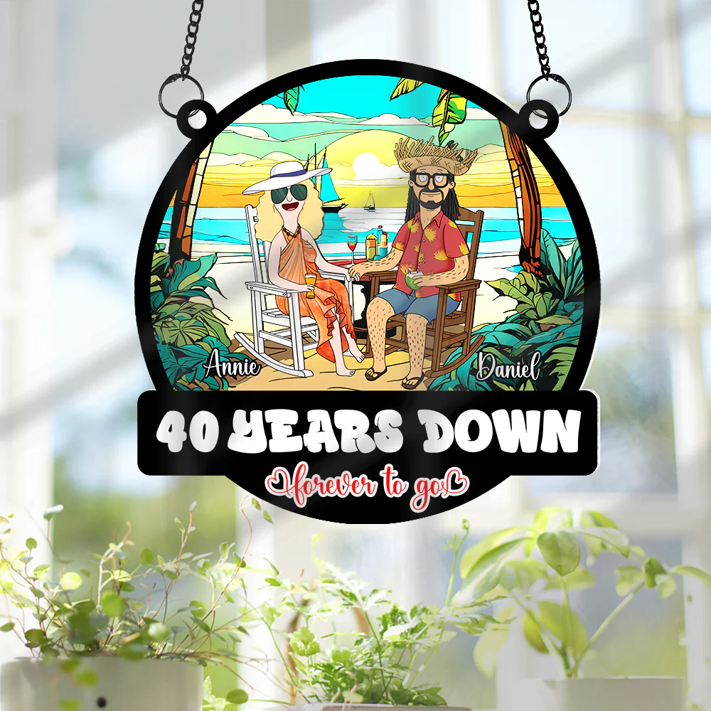 Personalized Funny Cartoon Suncatcher Gift for Couple Anniversary