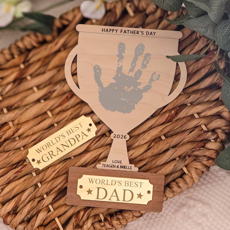 Personalized Handprint Wood Sign Gift for Dad Grandpa