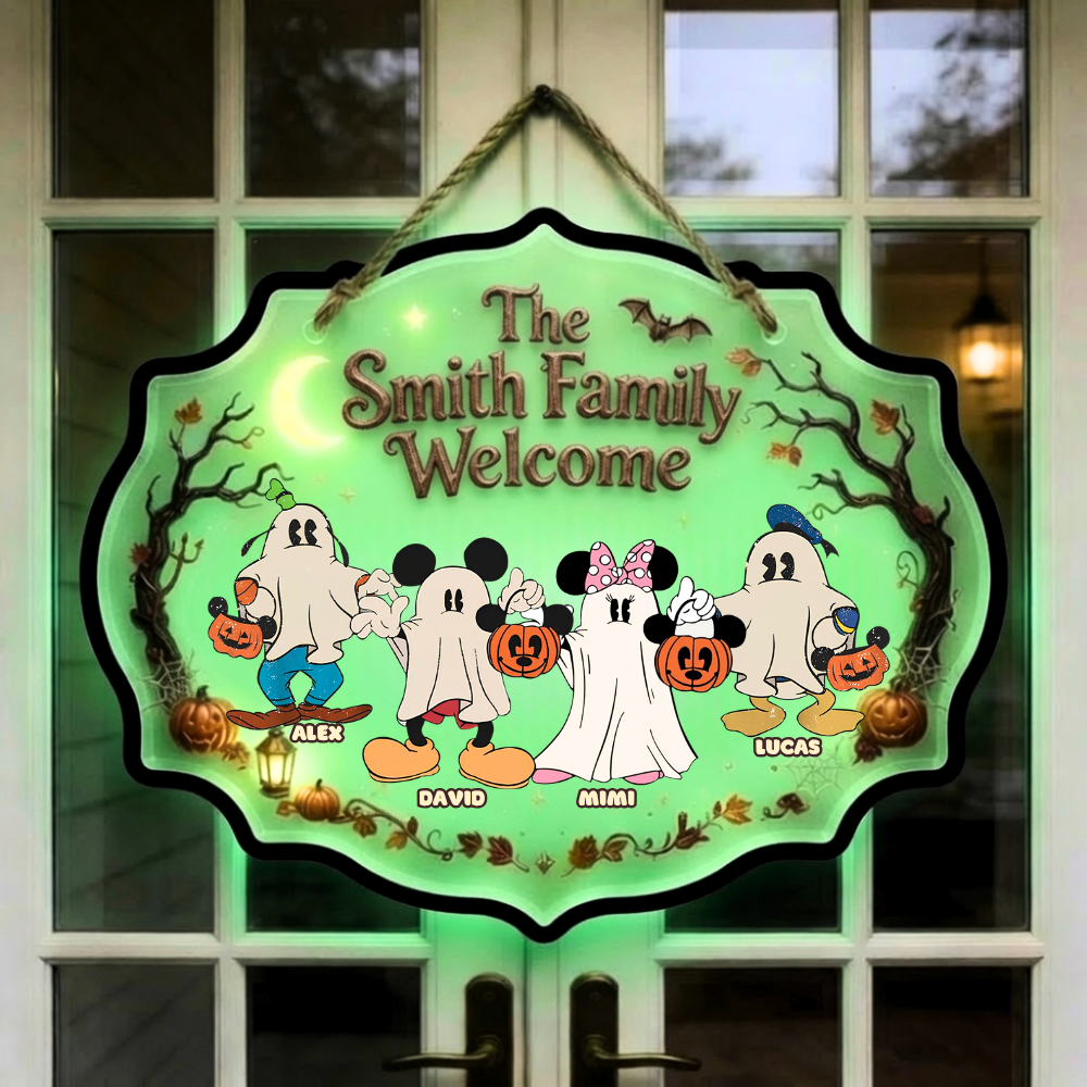 Personalized Luminous Wooden Halloween Sign Family Welcome Gift