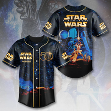 Load image into Gallery viewer, Personalized Star Wars 50th Anniversary Baseball Jersey Gift for Movie Fans
