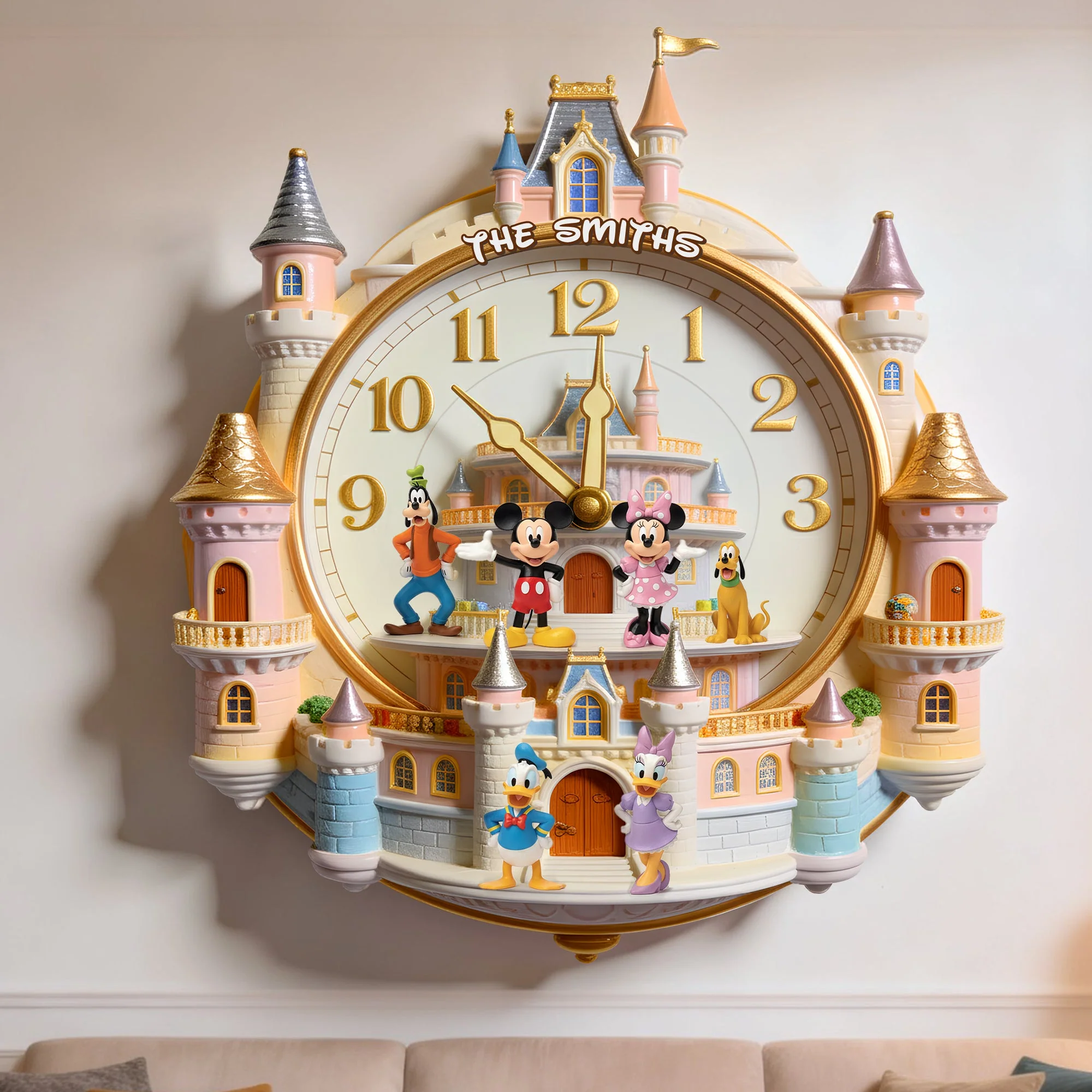Personalized Wall Clock with Disney Characters for Family Gift