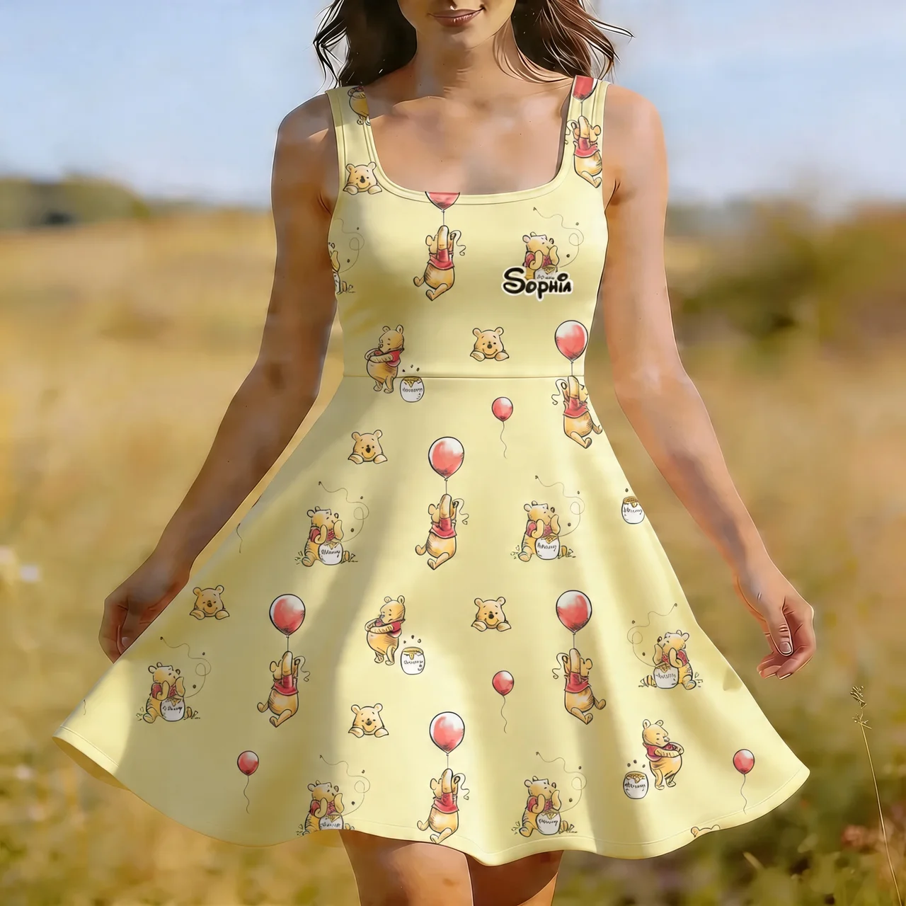 Personalized Honey Bear Skater Dress Custom Name Gift for Her