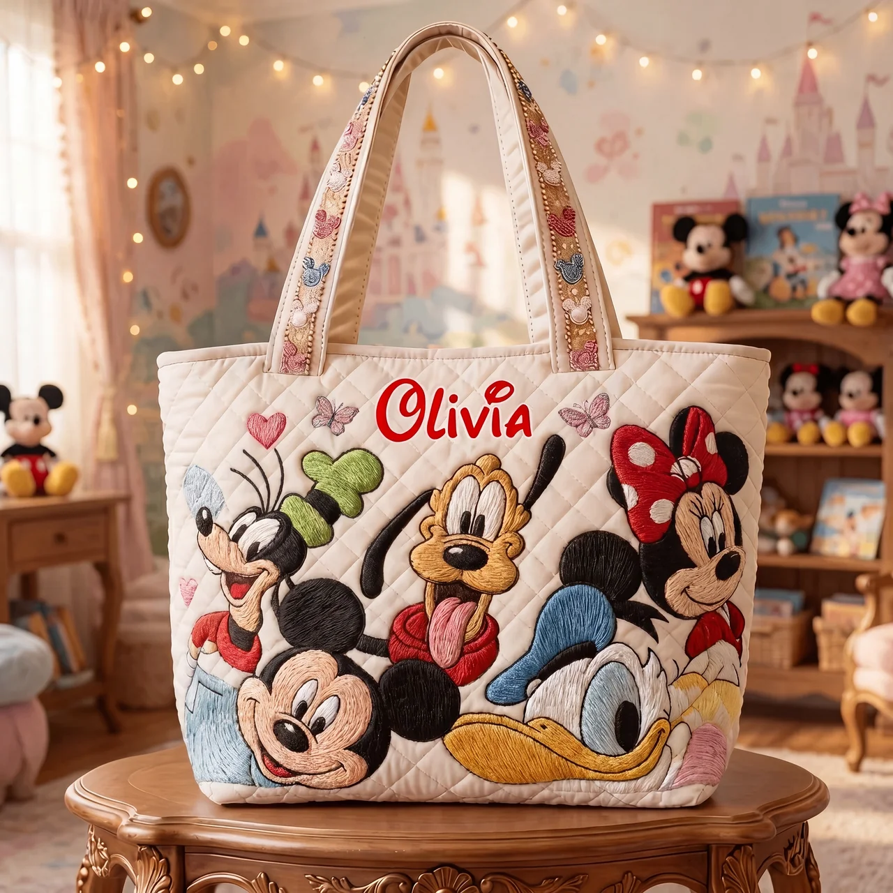 Personalized Quilted Tote Bag with Disney Friends for Her - Unique Gift Idea