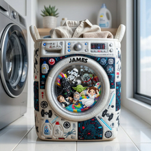 Load image into Gallery viewer, Personalized Quilted Laundry Basket Custom Name Gift for Family
