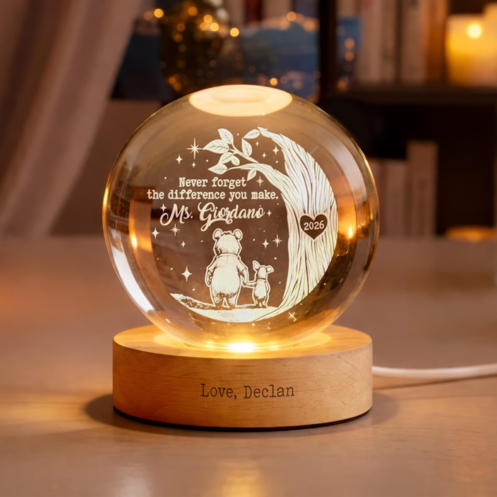 Personalized Crystal Globe Lamp Gift for Teacher - Thank You