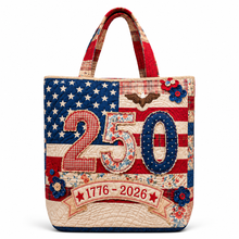 Load image into Gallery viewer, Personalized Quilted Tote Bag American Flag 250th Anniversary Gift for Her
