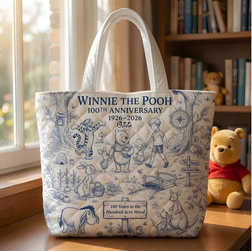 Personalized Winnie the Pooh 100th Anniversary Quilted Tote Bag Gift for Fans