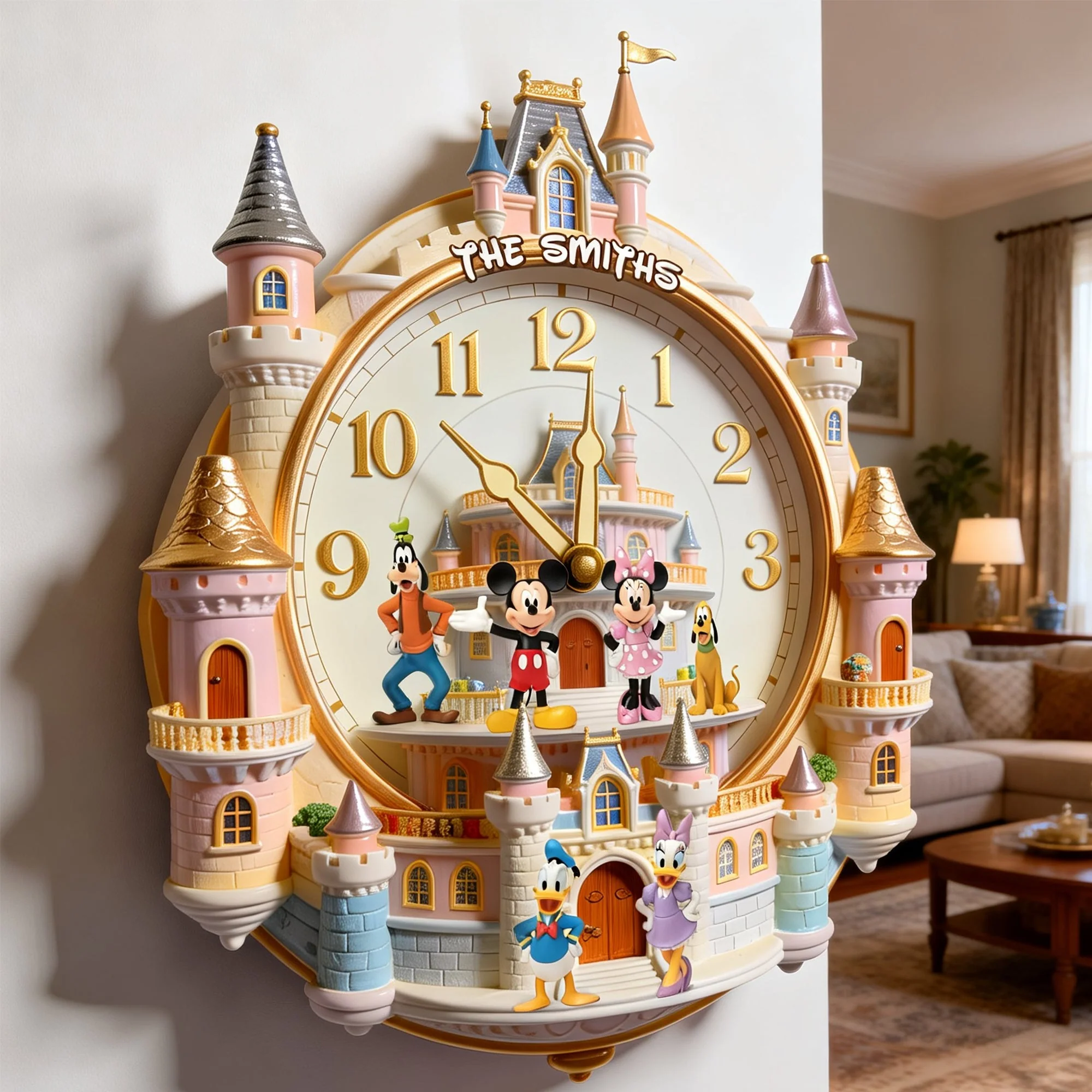 Personalized Wall Clock with Disney Characters for Family Gift