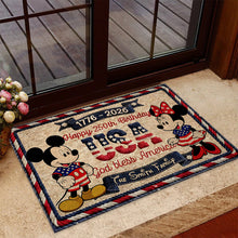 Load image into Gallery viewer, Personalized USA 250th Anniversary Doormat with Mickey &amp; Minnie | Family Gift
