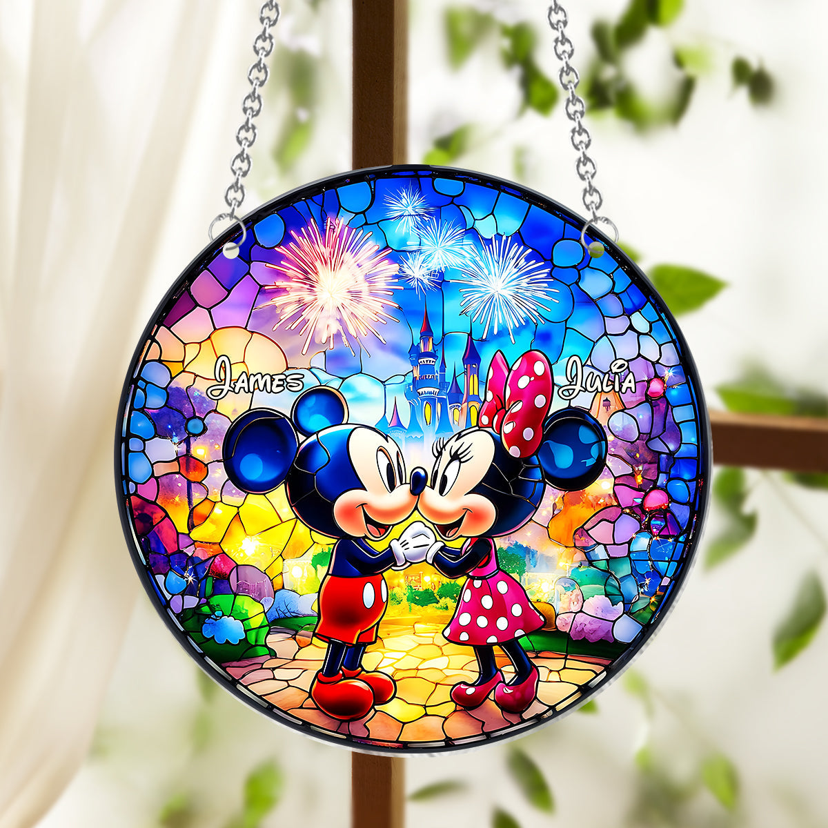 Personalized Stained Glass Suncatcher Couples Gift Custom Name Art