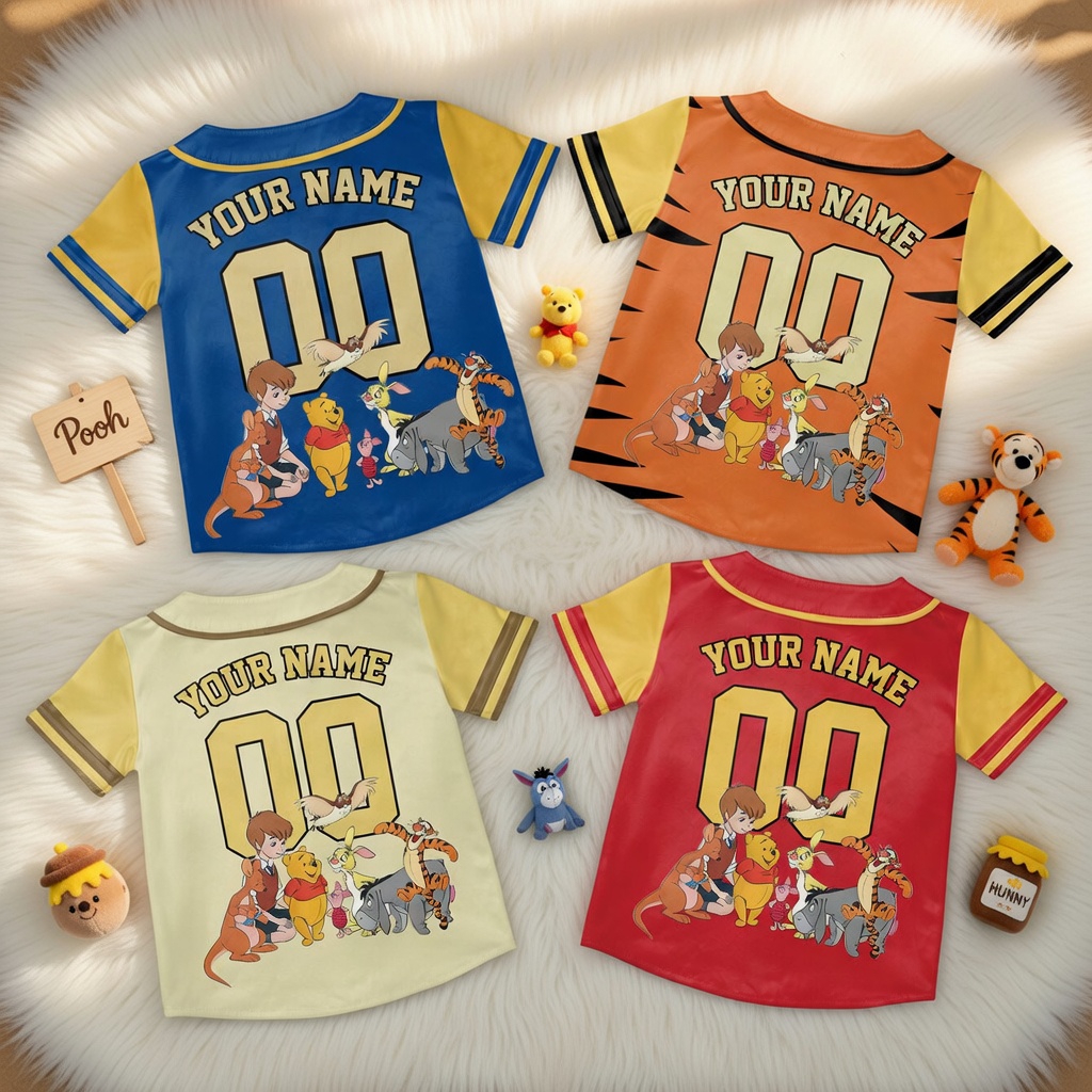 Personalized Baseball Jersey with Honey Bear Characters for Kids and Adults - Unique Family Gift