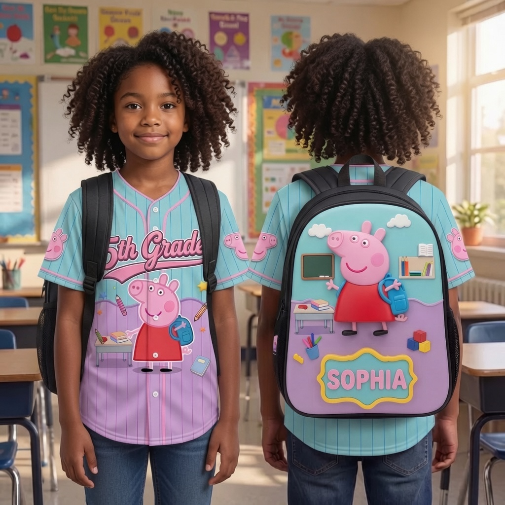Personalized Kids Baseball Jersey with Pig Design for Back to School Gift
