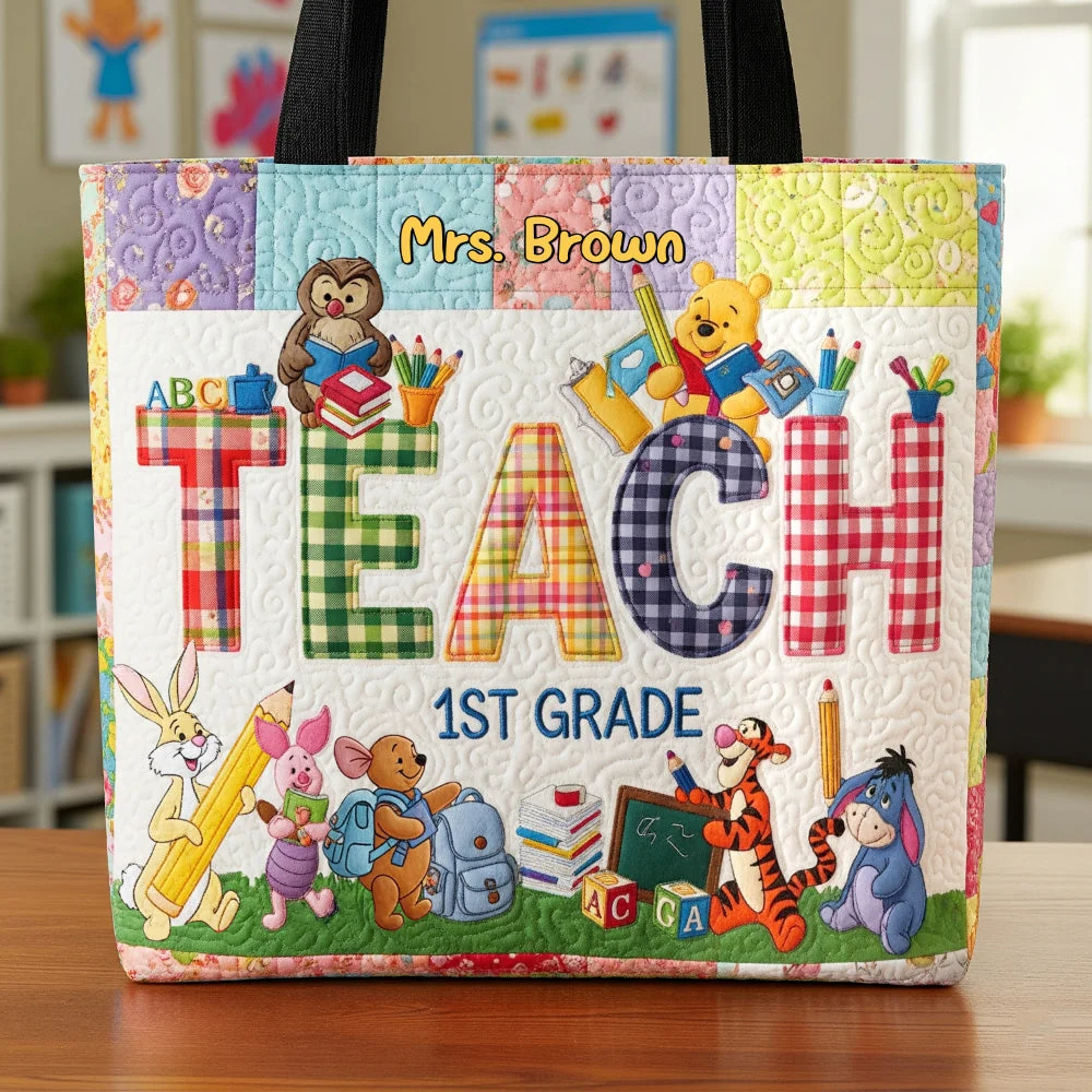 Personalized Quilted Tote Bag Cute Teacher Gift for Back to School