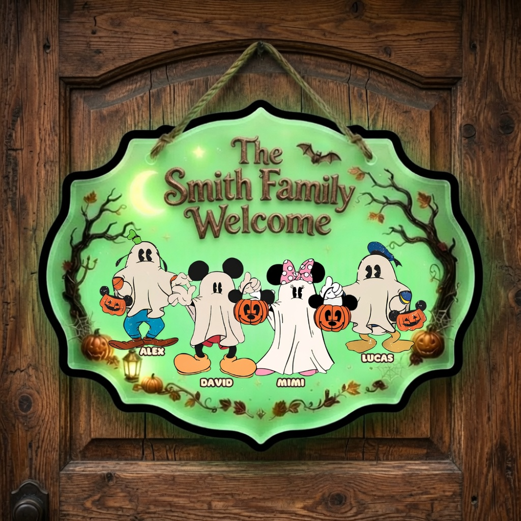 Personalized Luminous Wooden Halloween Sign Family Welcome Gift
