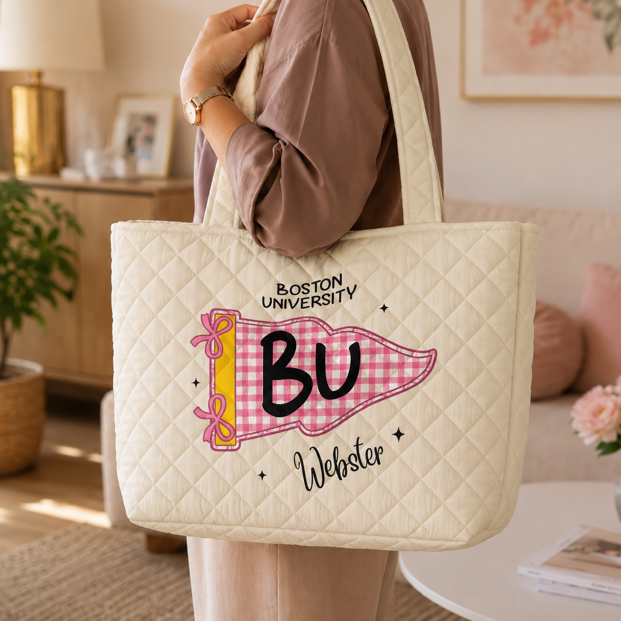 Personalized Quilted Tote Bag Custom School Name Gift for Students