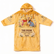 Load image into Gallery viewer, Personalized Pooh Bear 100th Anniversary Blanket Hoodie for Kids &amp; Adults
