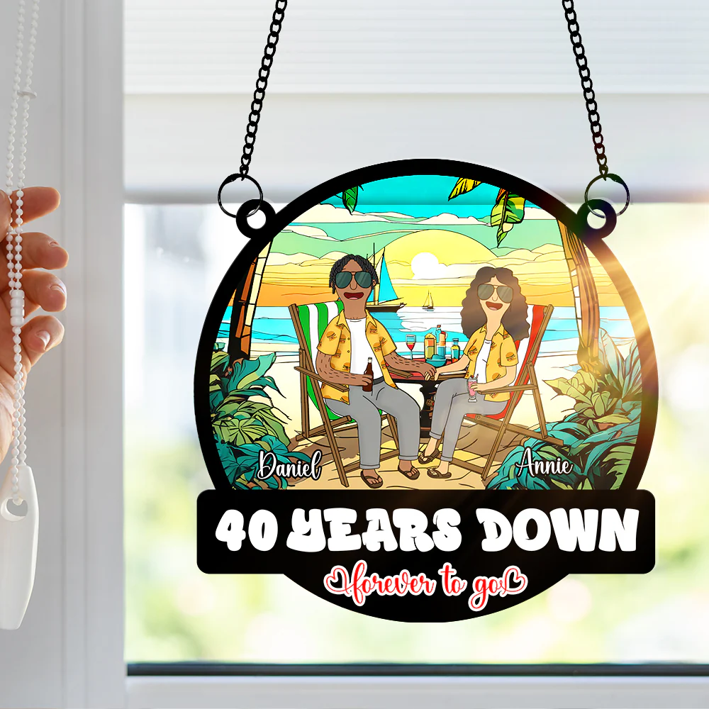 Personalized Funny Cartoon Suncatcher Gift for Couple Anniversary