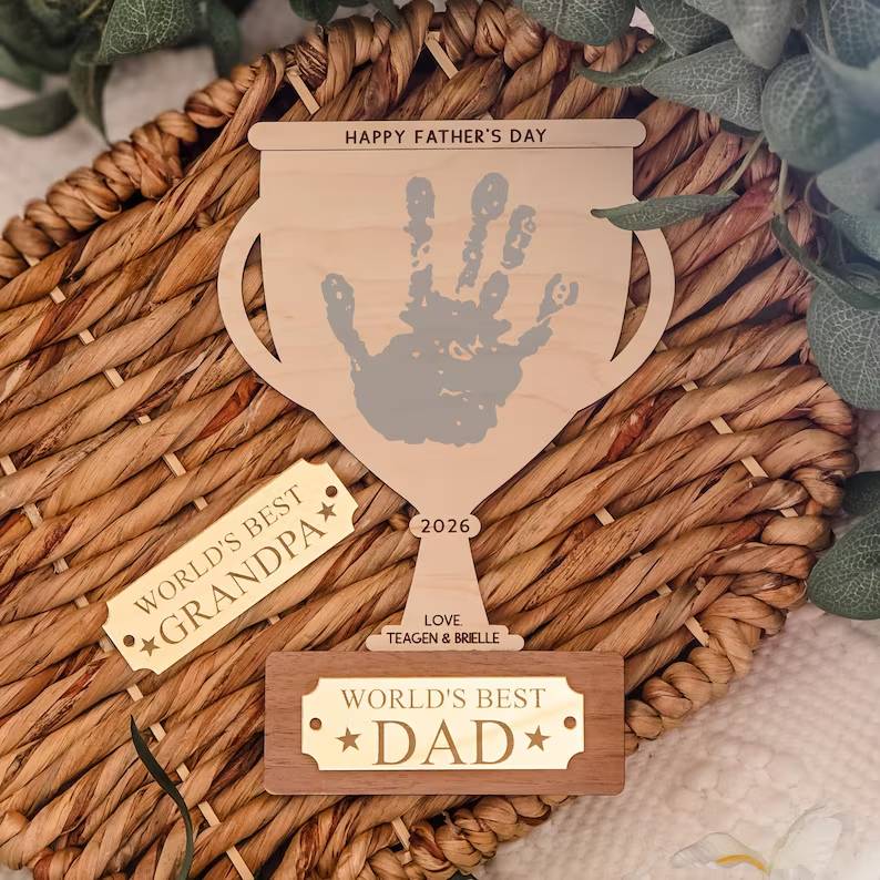 Personalized Handprint Wood Sign Gift for Dad Grandpa