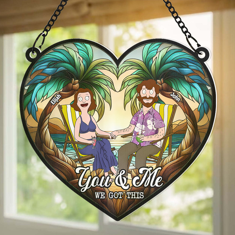 Personalized Cartoon Couple Beach Suncatcher Gift for Anniversary