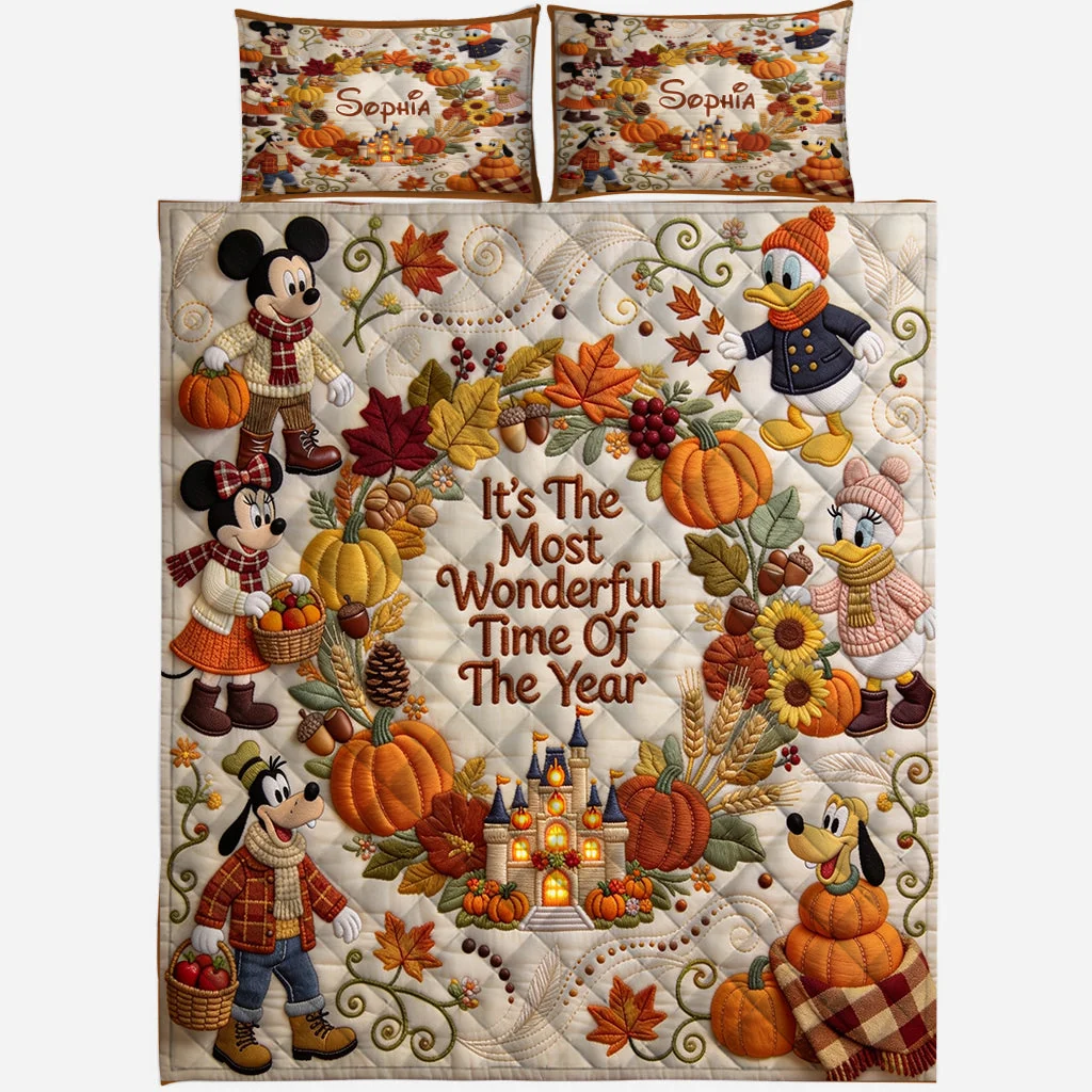 Personalized Quilted Bedding Set Custom Name Fall Theme Gift for Kids